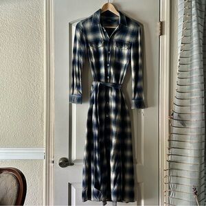 Polo Ralph Lauren Women’s Blue Plaid Long Sleeve Maxi Belted Dress Size 2